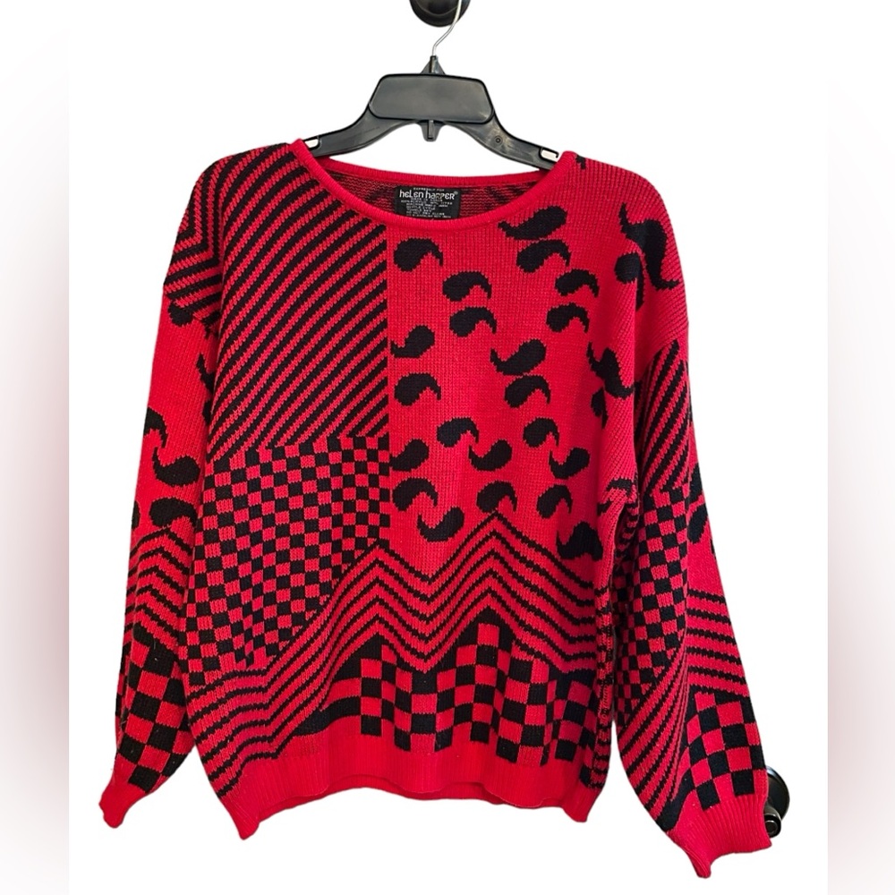 Vintage 80s retro Helen Harper Black & Red geometric sweater M
